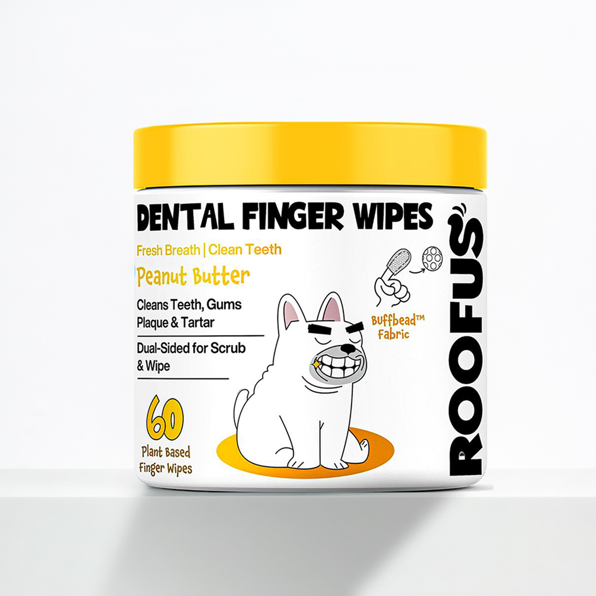 Dental Finger Wipes - Peanut Butter - 60 Dual Sided Wipes.